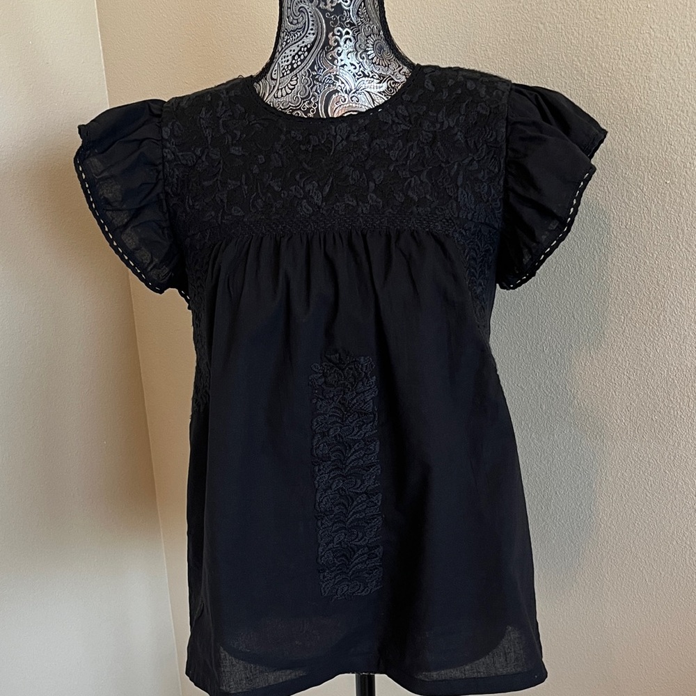 J. Marie Embroidered Black Cotton Women's Top size small